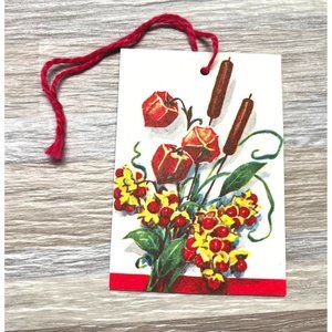 Vintage Floral Bridge Tally Card Whit Co. Unused Cattails